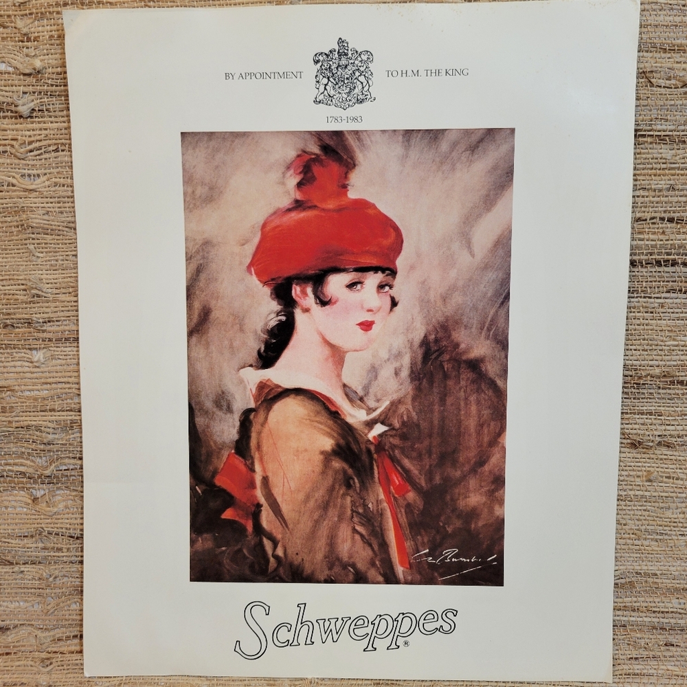 VTG Schweppes Woman in Red Hat Art Deco Reproduction Advertising Poster Print